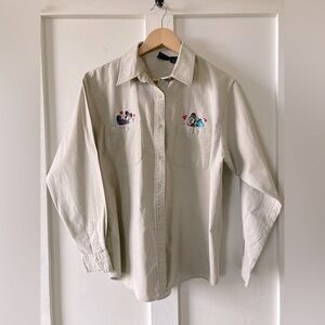 Mickey Unlimited button down Mickey Minnie shirt long sleeve 100% cotton Medium